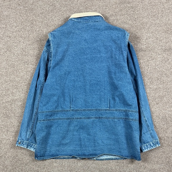 Woolrich Blue Denim Chore Barn Field Jacket Mens XL Snap Closure Corduroy Collar - Picture 2 of 10